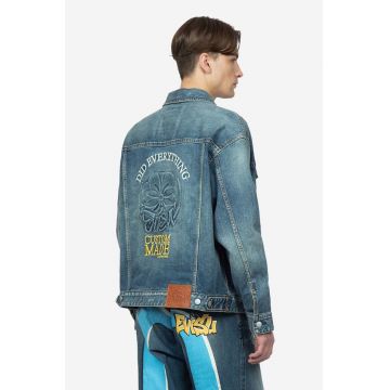 Evisu geacă din denim bărbați, de tranziție, oversized 2ESHTM3DJ710LFCS-indigo