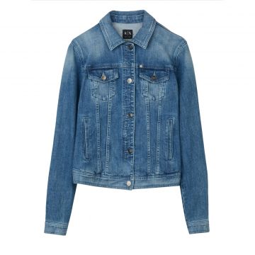 Washed indigo denim trucker jacket l