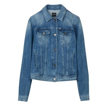 Washed indigo denim trucker jacket m