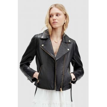 AllSaints geaca de piele DALBY femei, culoarea negru, de tranzitie