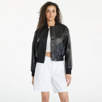 Calvin Klein Jeans Faux Leather Bomber Jacket Black