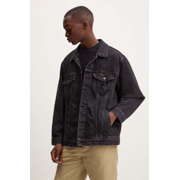 Levi's geaca jeans barbati, culoarea negru, de tranzitie, oversize, A5782
