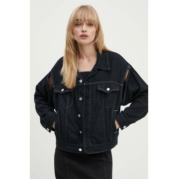 MM6 Maison Margiela geaca jeans femei, culoarea negru, de tranzitie, S62AN0121
