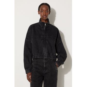 adidas Originals geacă din denim femei, culoarea negru, de tranziție, oversized, IW5759