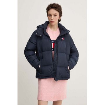 Tommy Jeans geaca de puf femei, culoarea albastru marin, de iarna, oversize, DW0DW18610