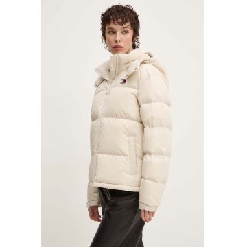 Tommy Jeans geaca de puf femei, culoarea bej, de iarna, oversize, DW0DW18610