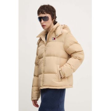 Tommy Jeans geaca de puf femei, culoarea bej, de iarna, oversize, DW0DW18610