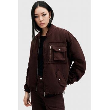 AllSaints geaca bomber RUE BOMBER femei, culoarea bordo, de tranzitie, W038OB