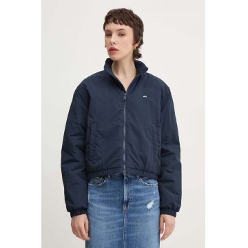 Tommy Jeans geaca femei, culoarea albastru marin, de tranzitie, oversize, DW0DW19688