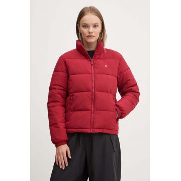 Tommy Jeans geaca femei, culoarea bordo, de iarna, DW0DW18827