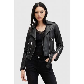 AllSaints geaca de piele BALFERN BIKER femei, culoarea negru, de tranzitie, W084LB