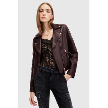 AllSaints geaca de piele DALBY BIKER femei, culoarea bordo, de tranzitie, W099LB