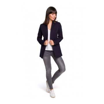 Blazer din tricot - Fara guler - Bumbac - Elastan - Bleumarin