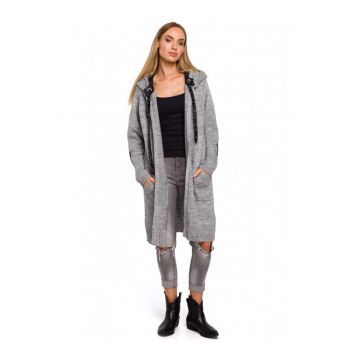 Cardigan supradimensionat cu gluga. . Acril/Poliamida. Gri. Marime Universala