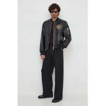 Versace Jeans Couture geaca de piele barbati, culoarea negru, de tranzitie