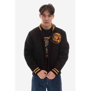 Billionaire Boys Club jachetă bomber din amestec de lână Astro Varsity Jacket culoarea negru, de tranziție B22301-BROWN