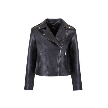 Geaca biker din piele - Neagra -