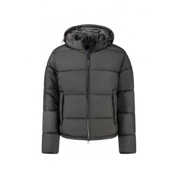 Geaca bomber barbati - cu 2 buzunare exterioare - cu gluga - logo - Negru