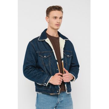 Jacheta de denim cu captuseala din blana shearling sintetica