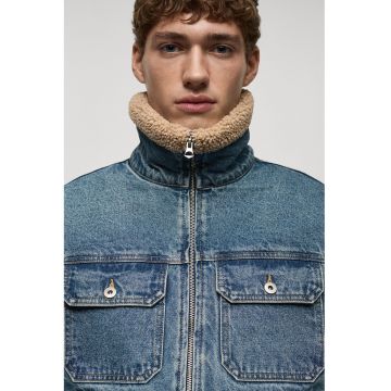 Jacheta din denim cu captuseala de blana shearling sintetica