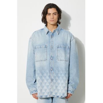 Marcelo Burlon geaca jeans Laser Cross Dnm Overshirt barbati, de tranzitie, oversize, CMYE01GF24DEN0014034