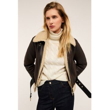 Jacheta de piele ecologica cu segmente de blana shearling sintetica