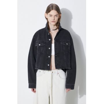 MM6 Maison Margiela geacă din denim femei, culoarea negru, de tranziție, oversized, S52AM0285