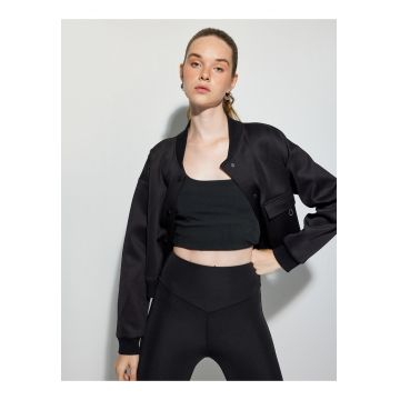 Jacheta bomber crop cu buzunar cu clapa