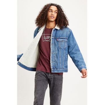 Jacheta din denim cu captuseala de blana shearling sintetica