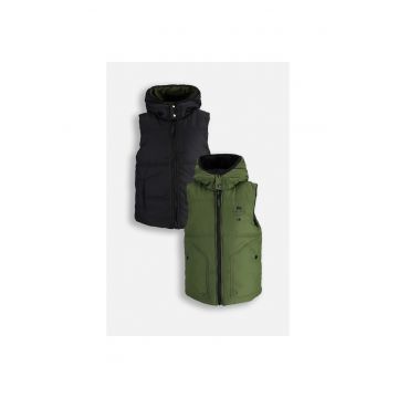 Vesta reversibila hidrorepelenta cu gluga - Verde militar - Negru