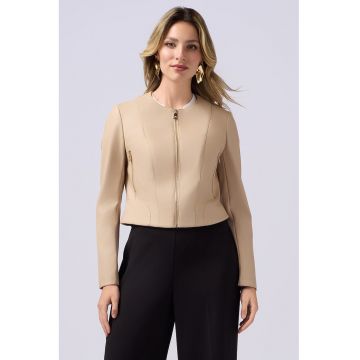 Jacheta crop cu buzunare laterale